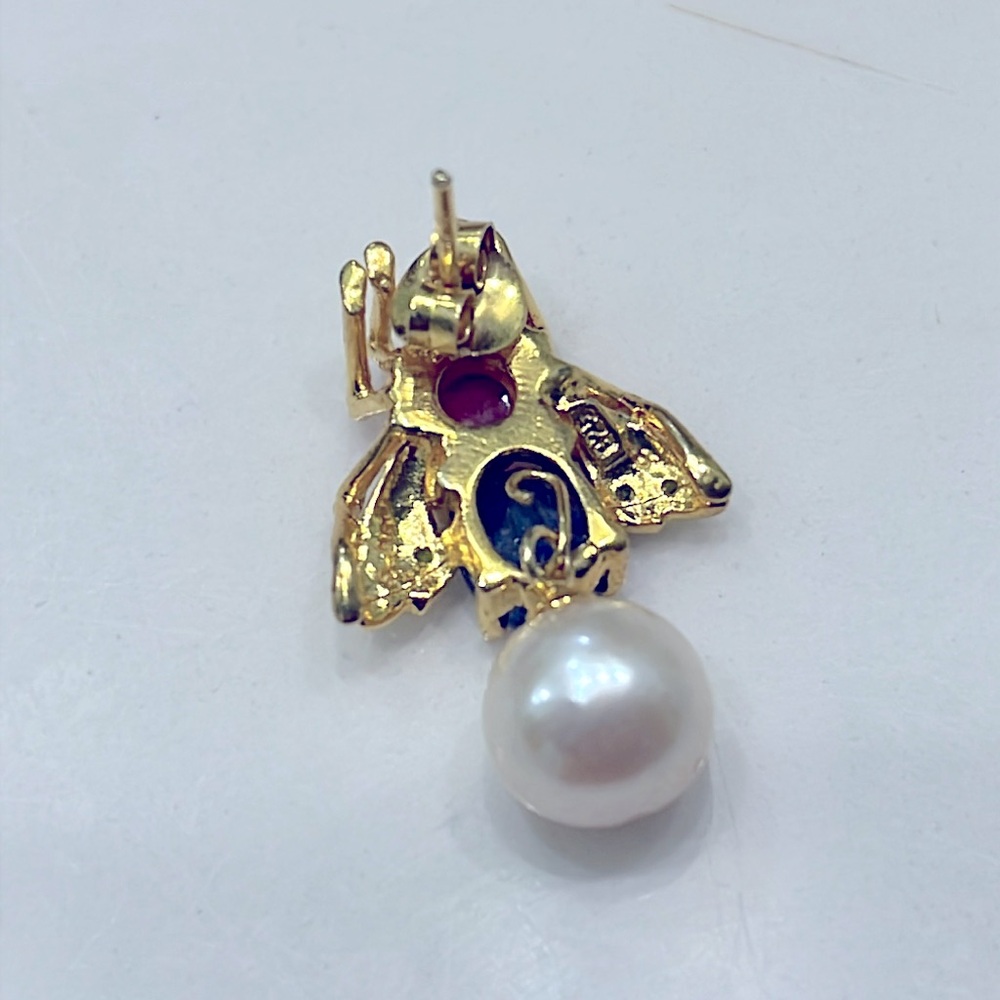 1.5ct Sapphire 0.5ct Ruby Pearl Earrings - Picture 4 of 7